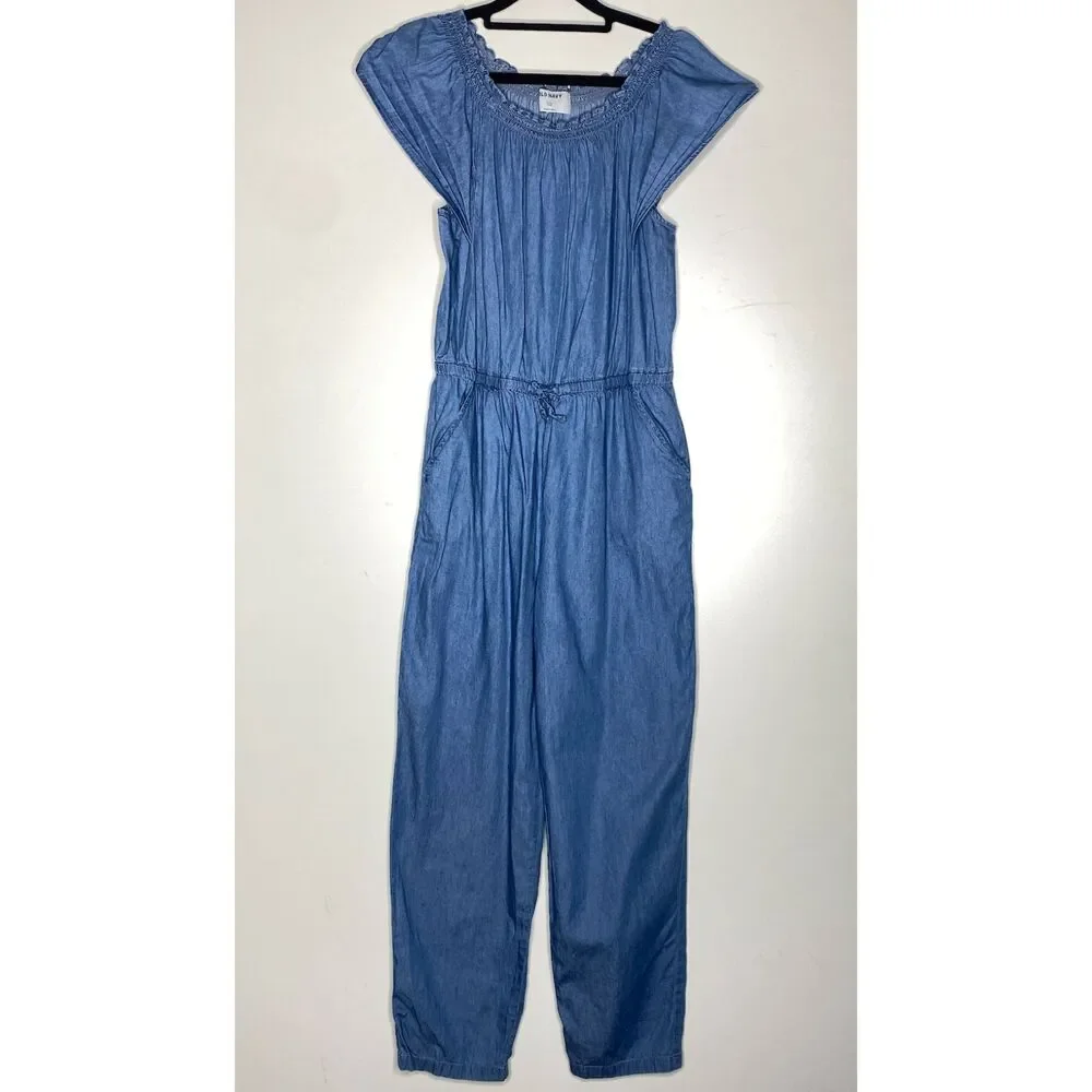 Old Navy Flutter-Sleeve Chambray Jumpsuit Girl's Size 14 Plus